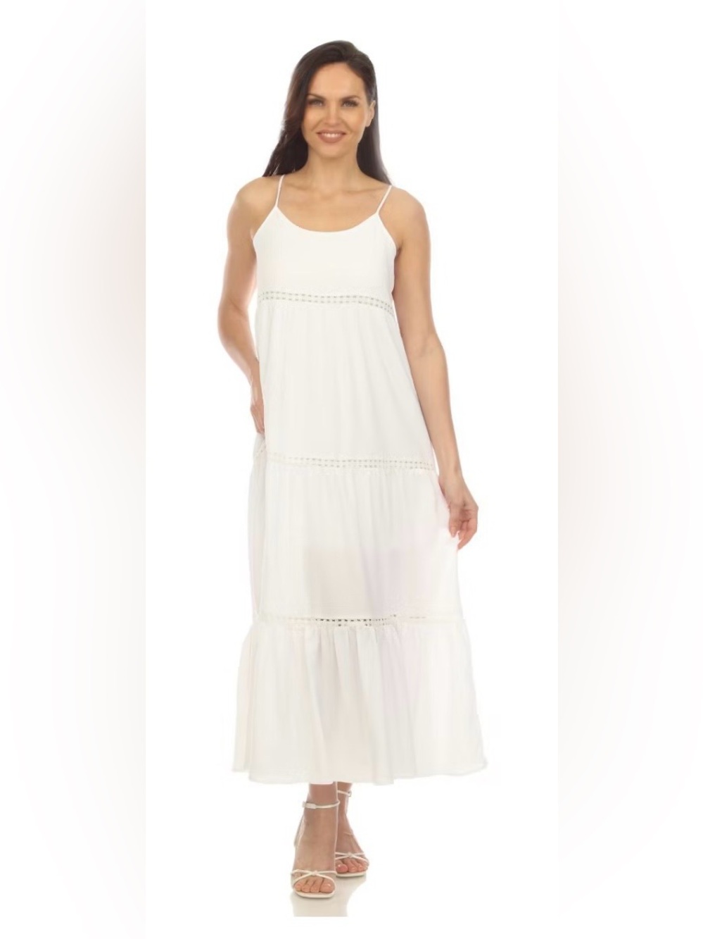 Xhilaration White Tiered Maxi Dress with Spaghetti Straps